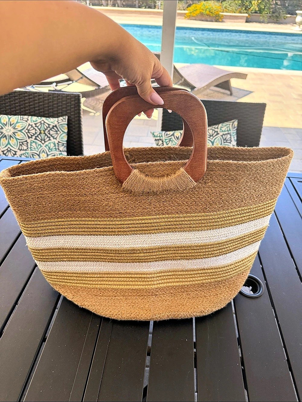 Striped Tote in Brown & White Like New